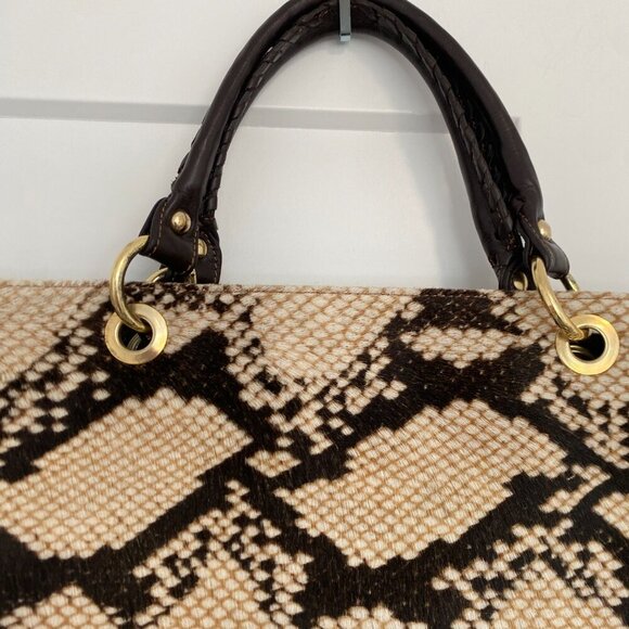 PULICATI ITALY Snake Pattern Calf Hair Leather Large Handbag Tote Bag Purse - Picture 3 of 16